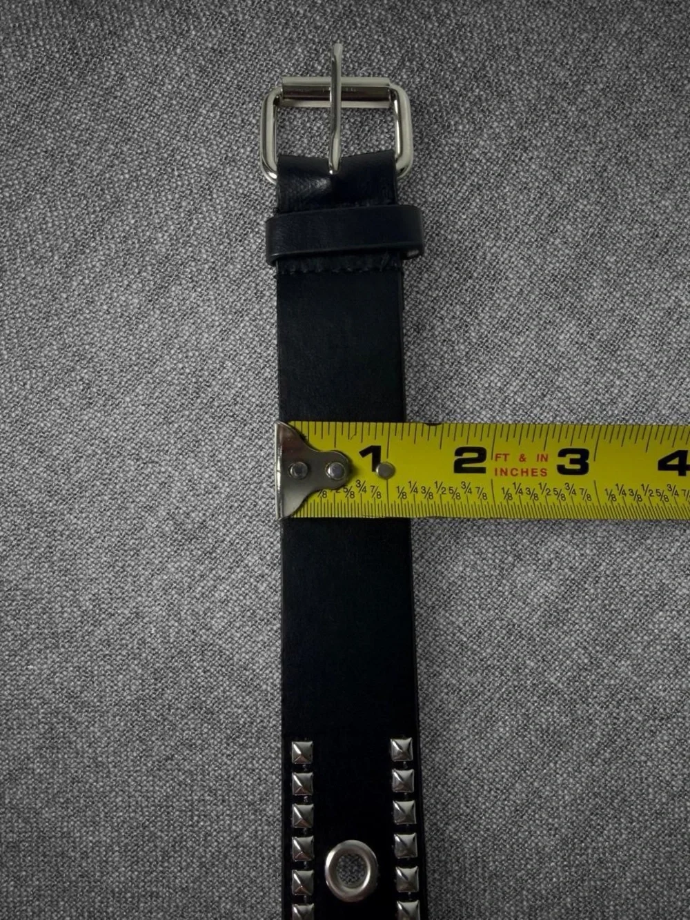 Black Faux Leather Wide Grommet Belt Silver Studded Punk Y2K 44 Inch